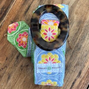 Hadley Pollet Blue Floral Embroidered Belt with Tortoiseshell Buckle